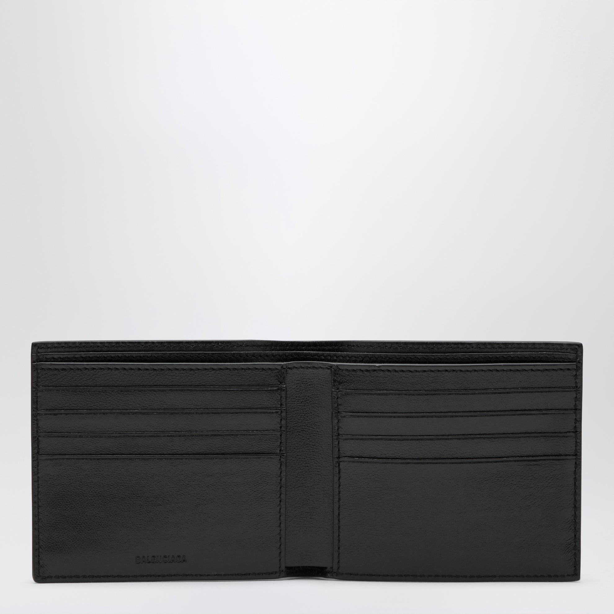 Black grained leather card holder with logo