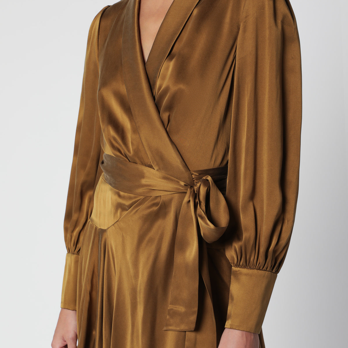 zimmermann wrap mini dress | Khaki Silk | Woman Ruffle trim Size:US: Womens 10 Creamy Caesar Vinaigrette - 22.5 35/36