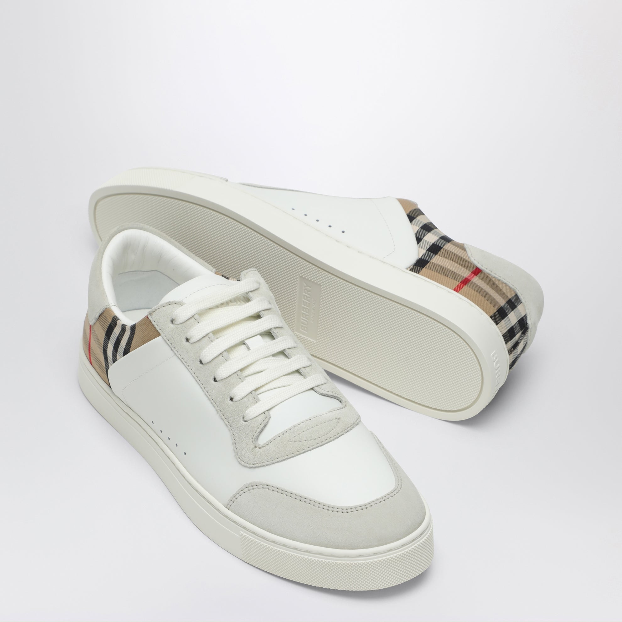 White and Check leather sneakers