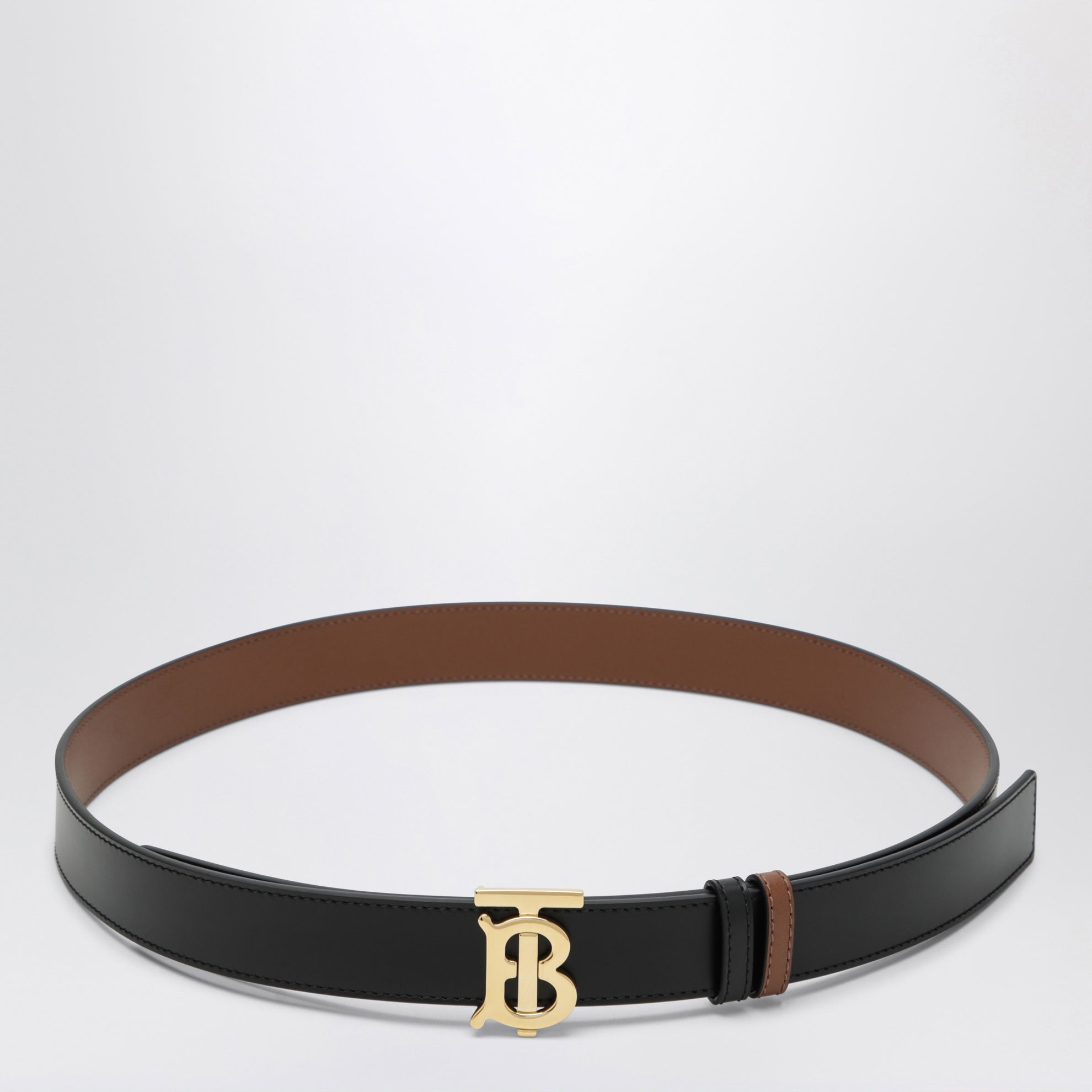 Ceinture TB réversible en cuir de veau noire et fauve