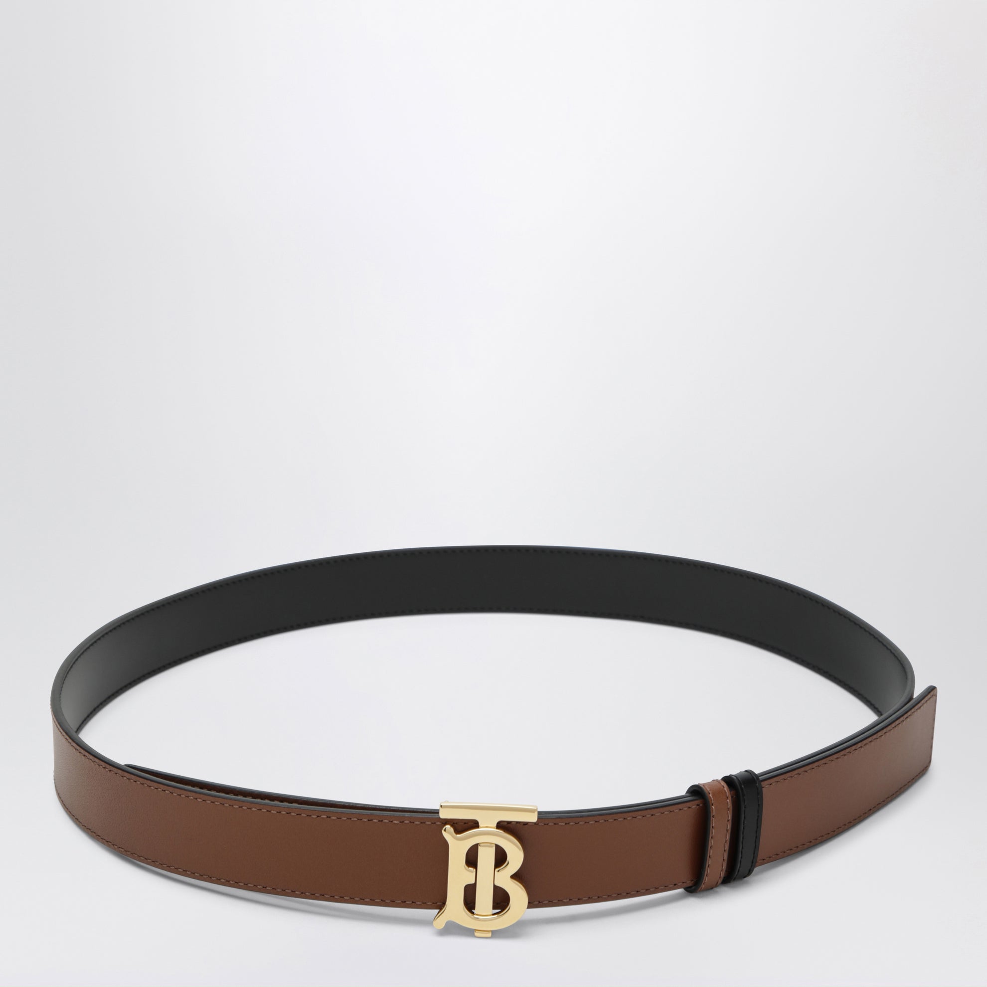 Ceinture TB réversible en cuir de veau noire et fauve