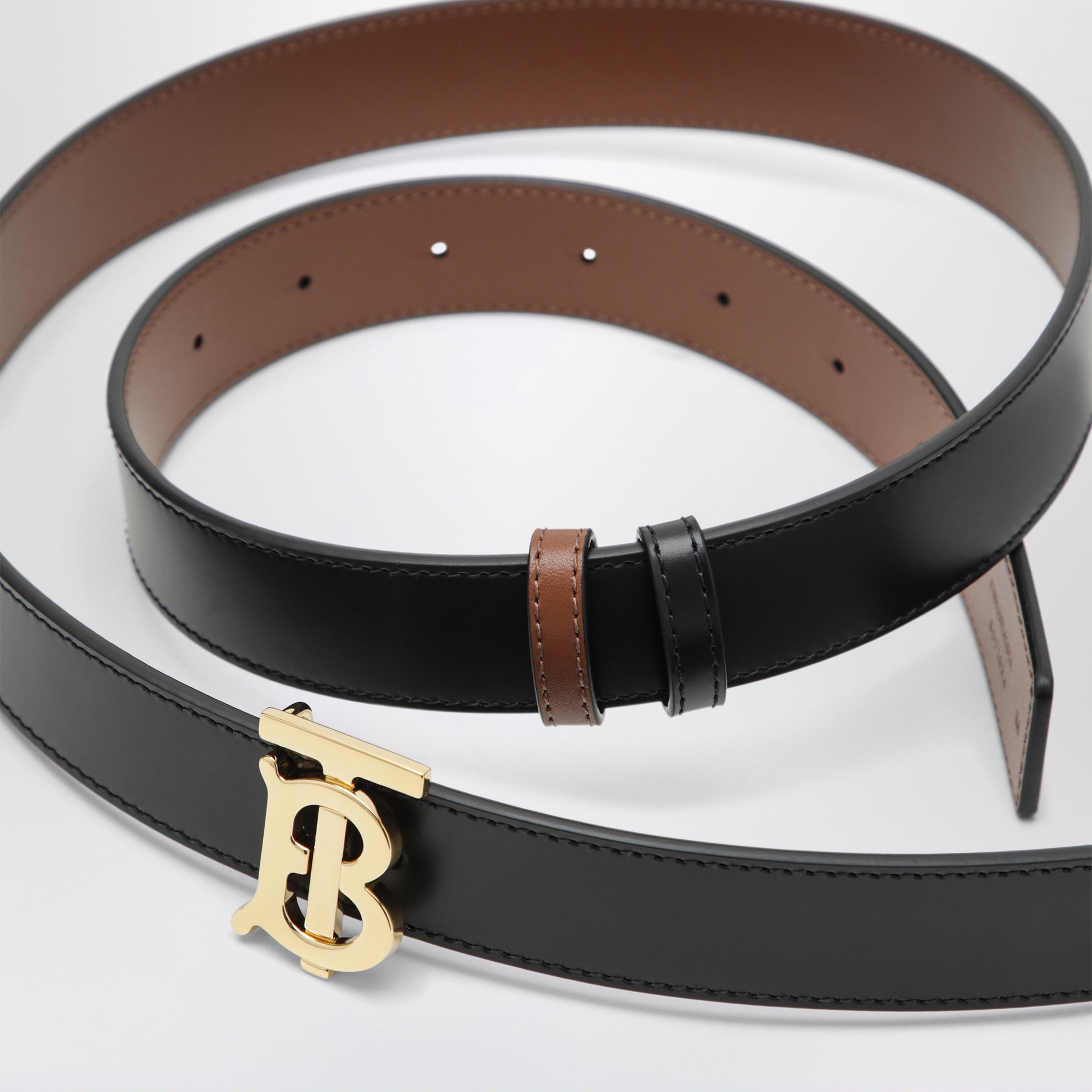 Ceinture TB réversible en cuir de veau noire et fauve