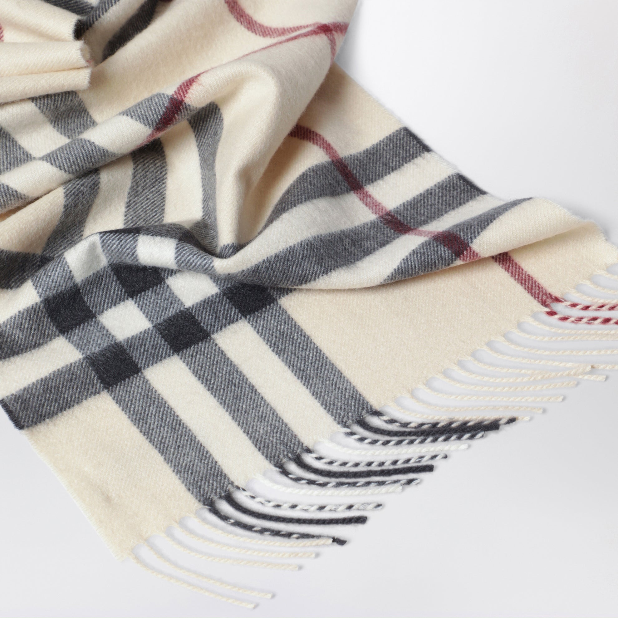 Check cashmere scarf in stone