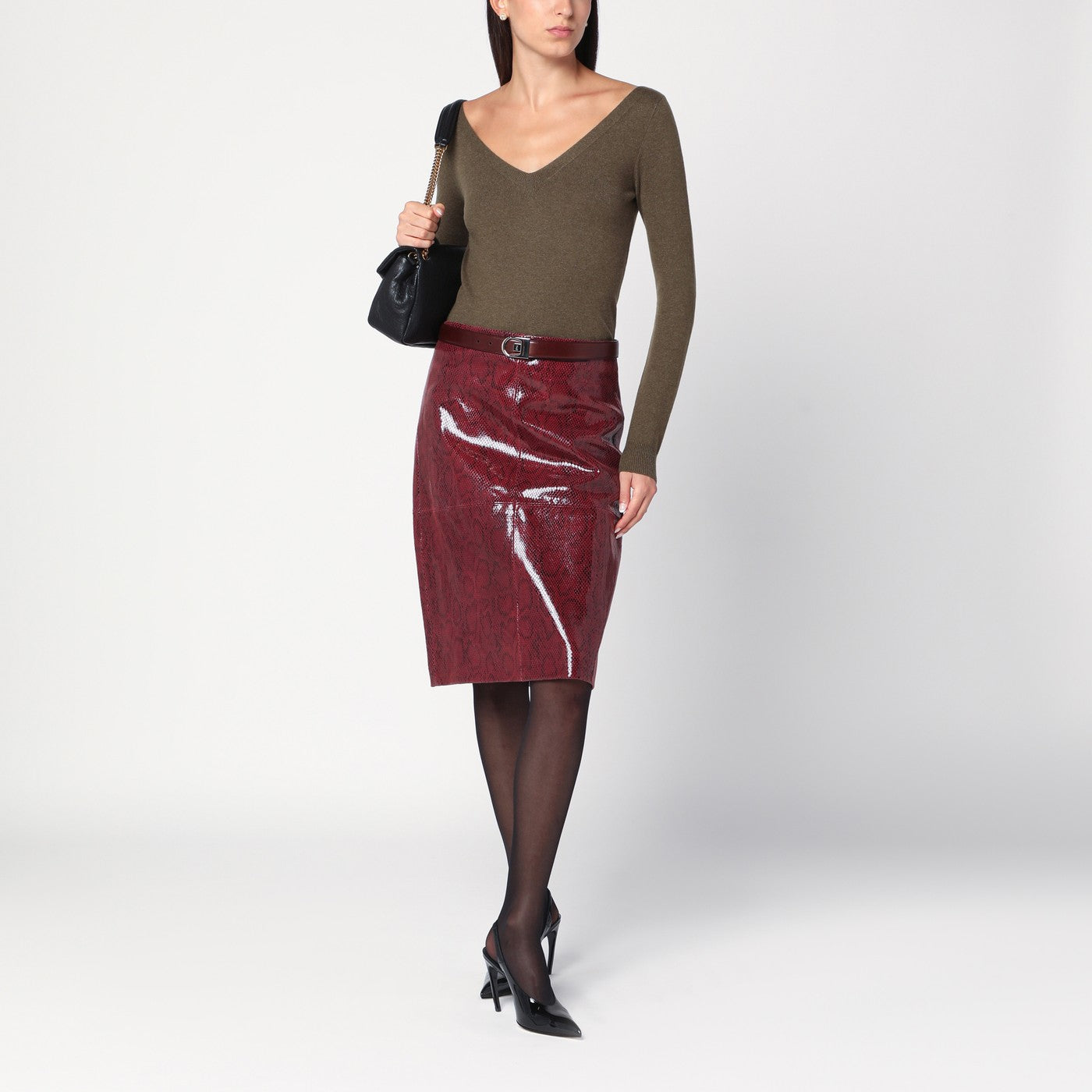 Maglione color kaki in cashmere