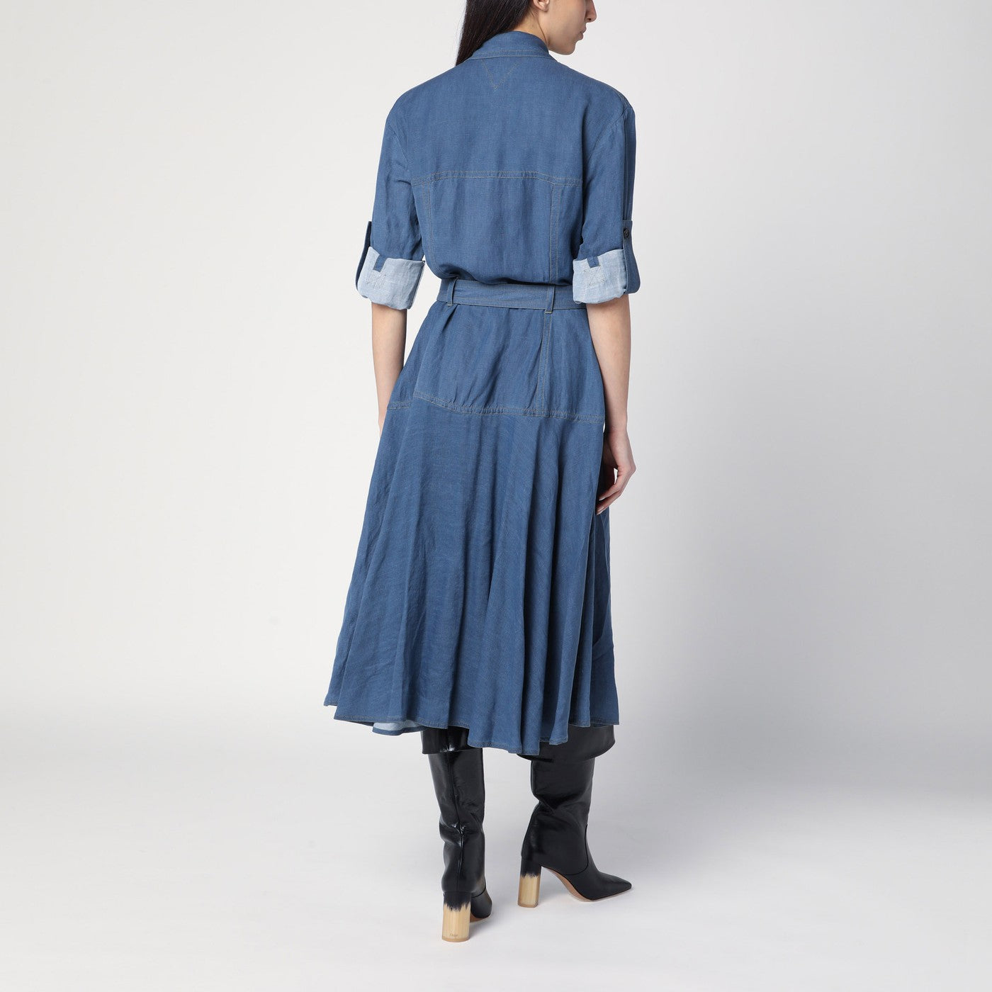Blaues Hemdkleid aus Leinengemisch