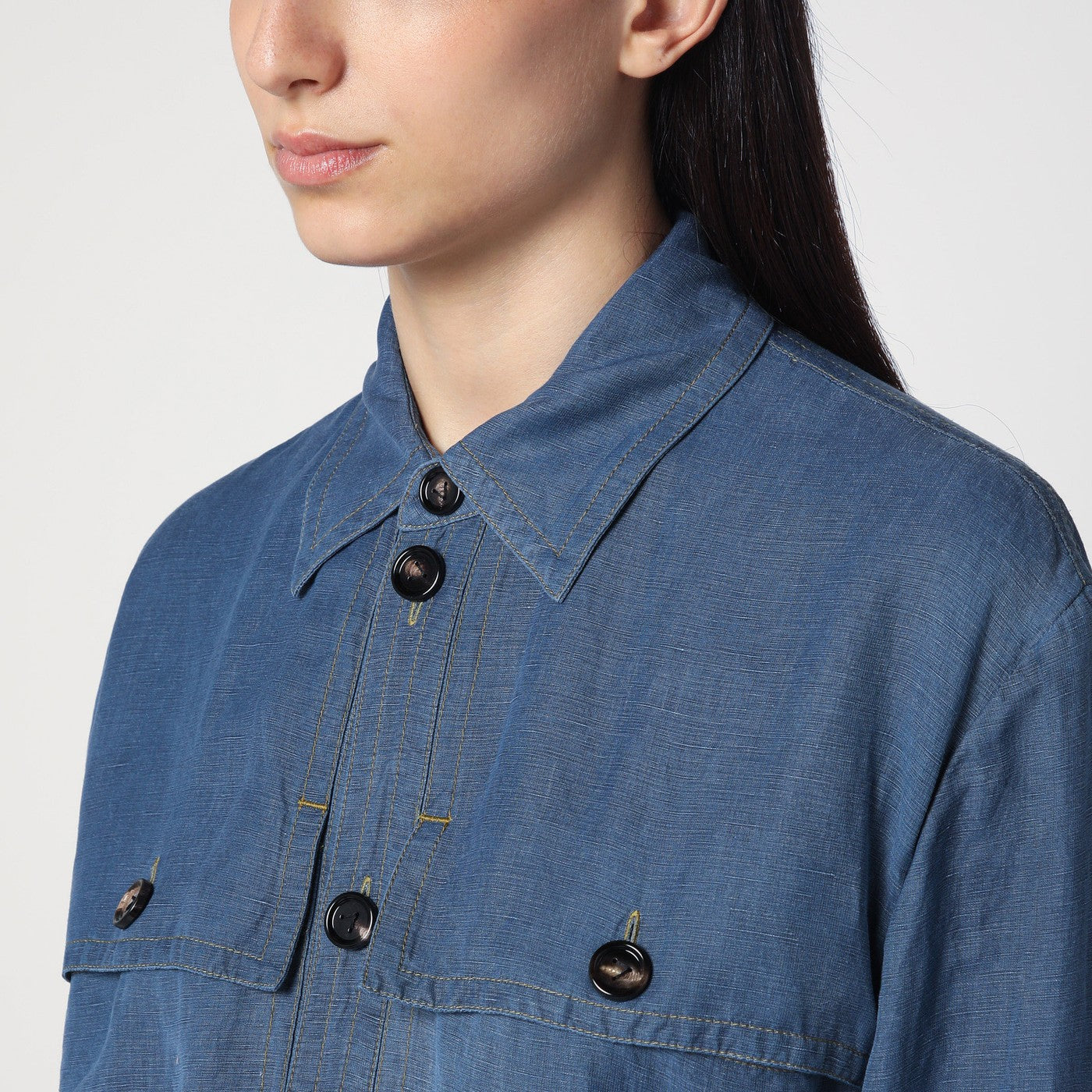 Blaues Hemdkleid aus Leinengemisch