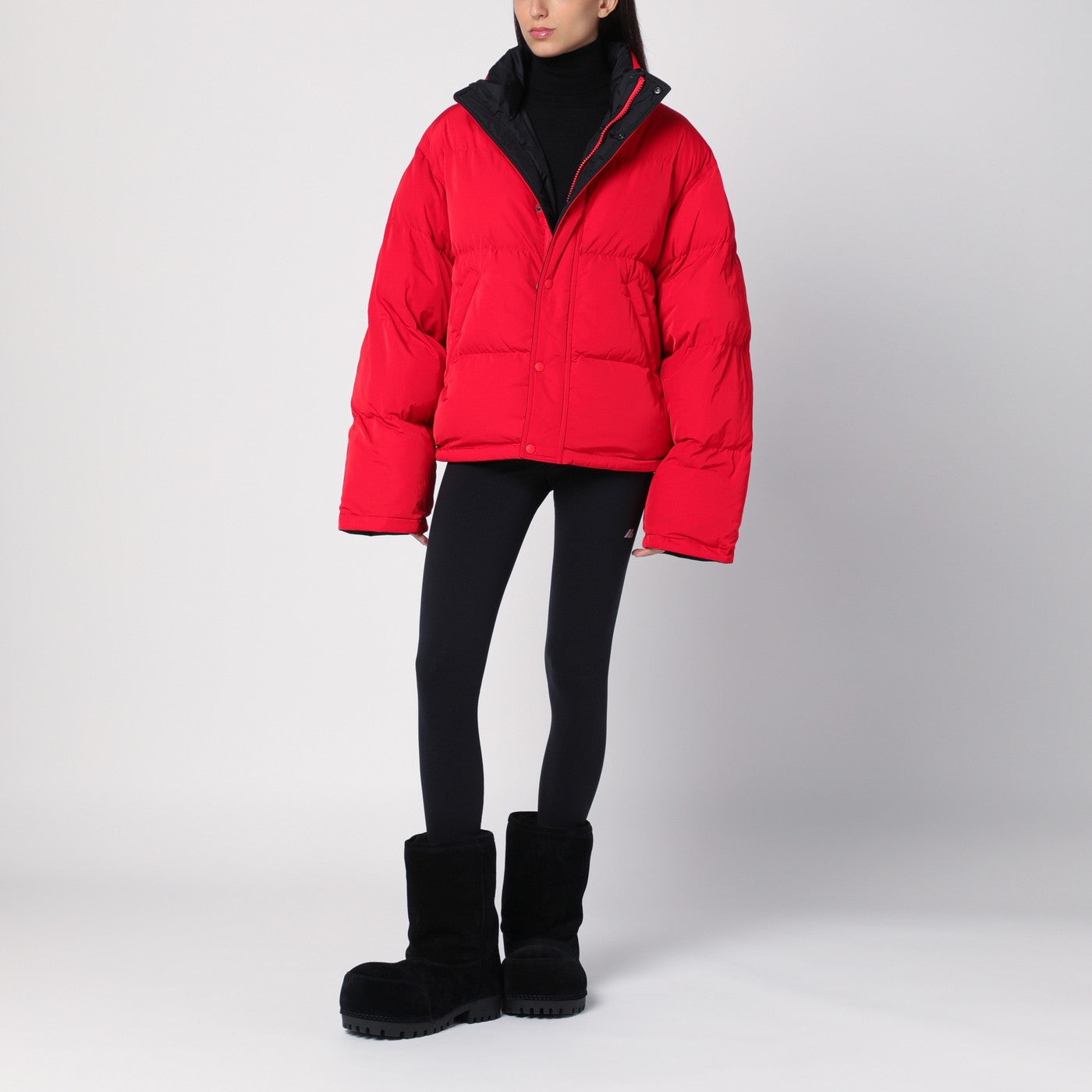 Doudoune réversible rouge et noir en sergé technique