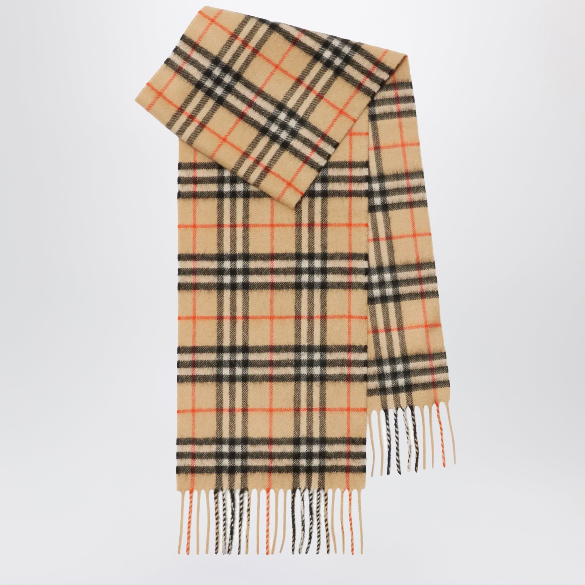 Beige cashmere check scarf