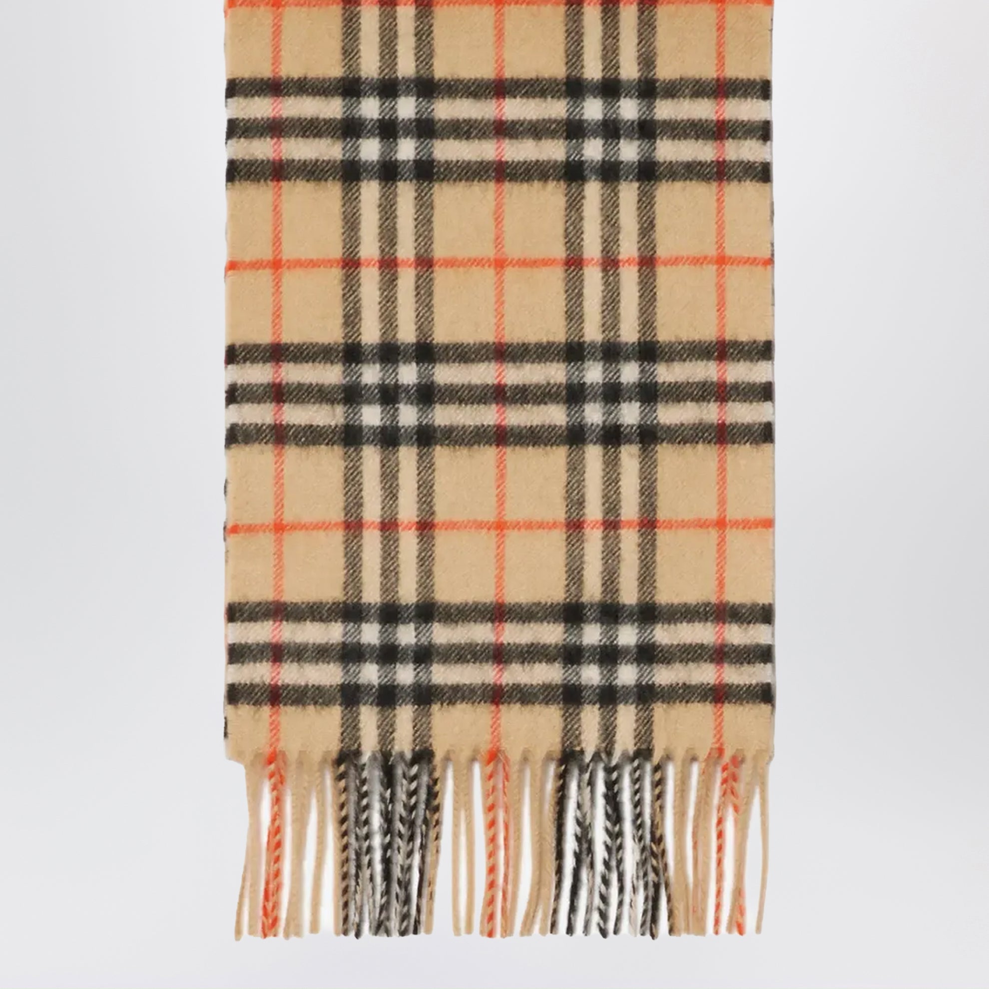 Beige cashmere check scarf