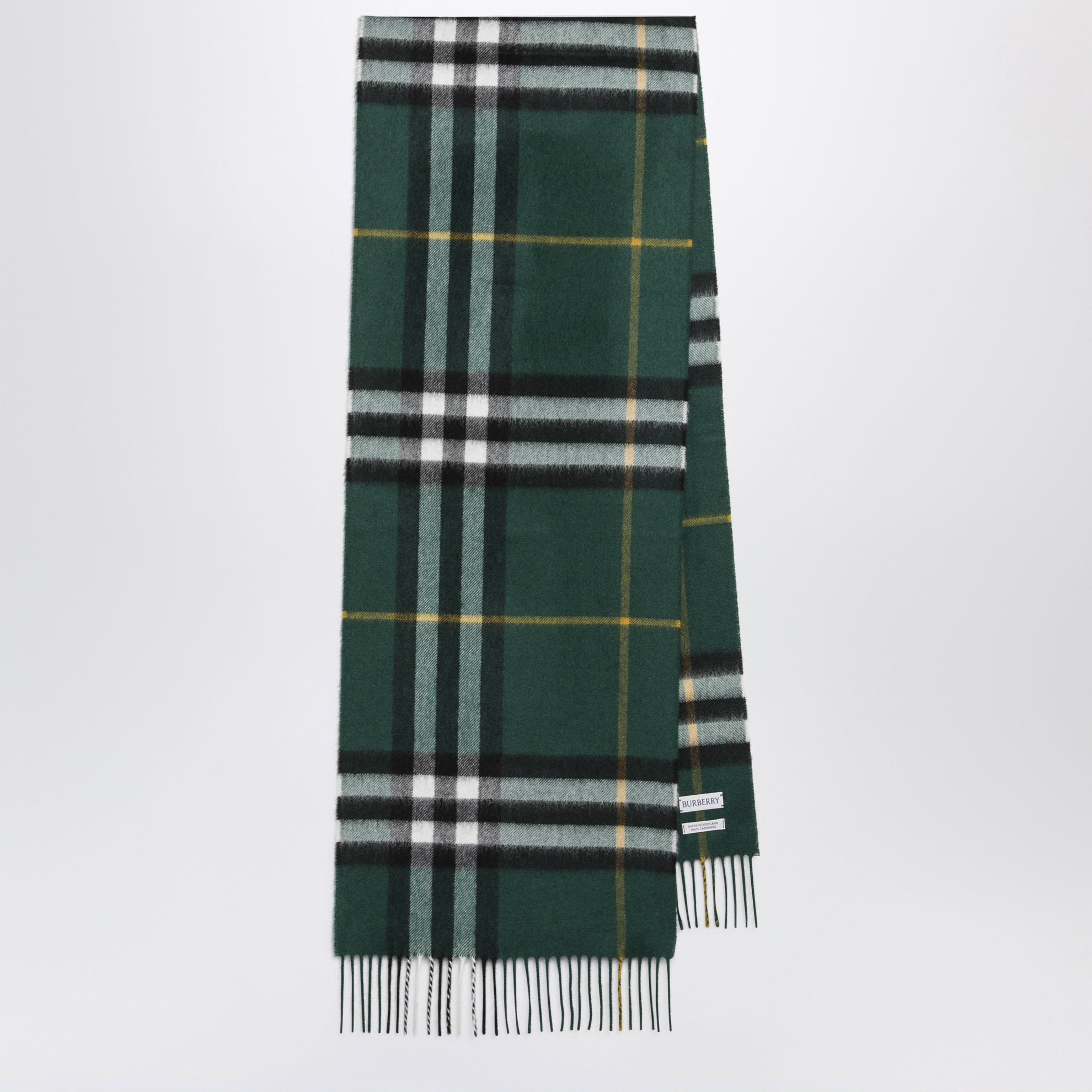 Sciarpa Check in cashmere verde felce scuro