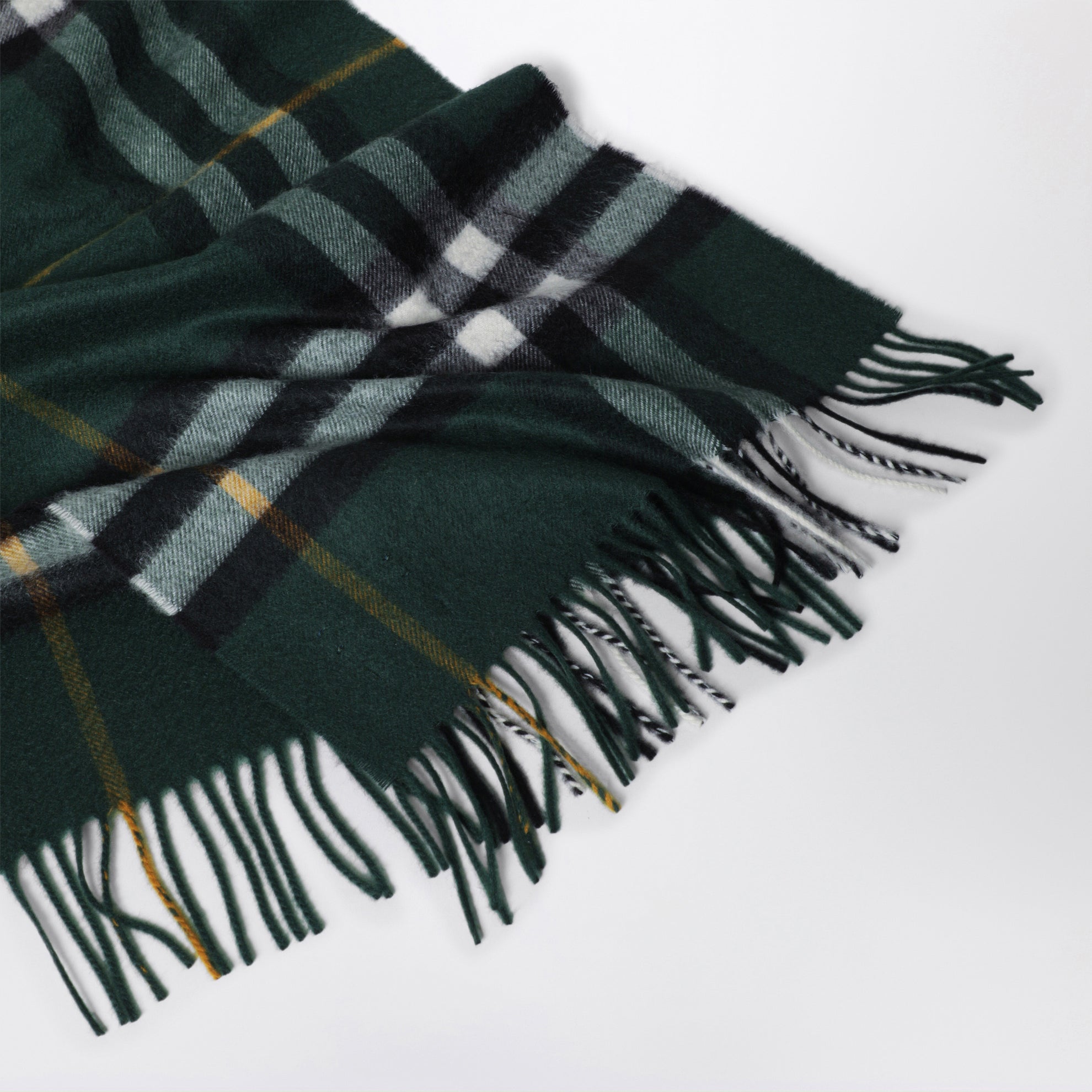 Sciarpa Check in cashmere verde felce scuro