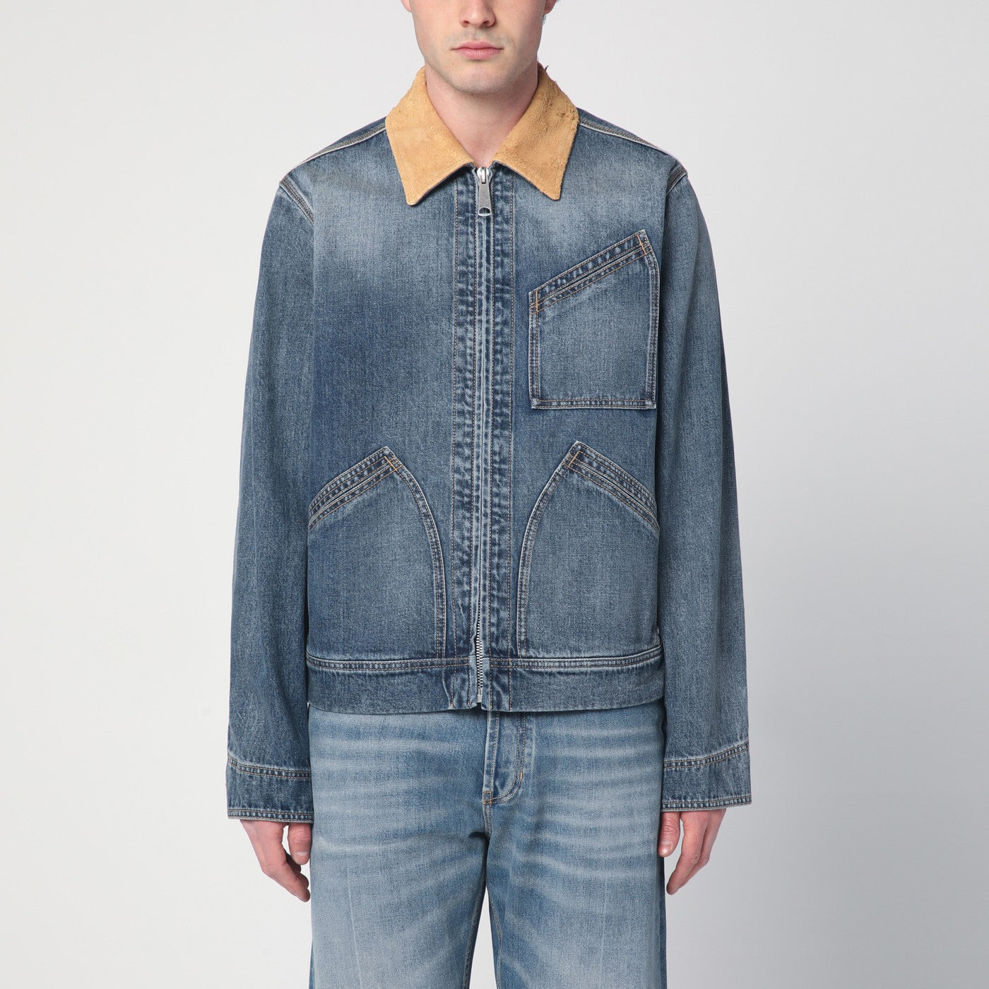 Alexander McQueen Denim jacket with suede collar | TheDoubleF