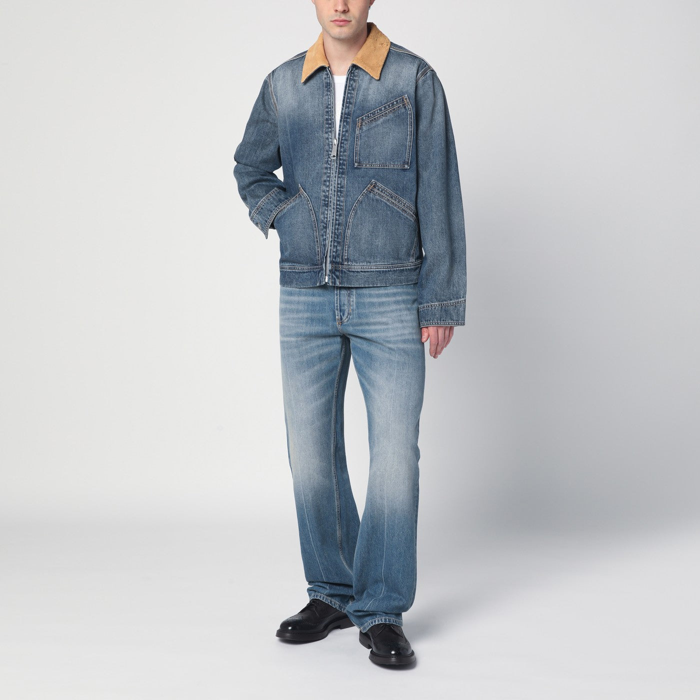 Giacca in denim con colletto in camoscio 