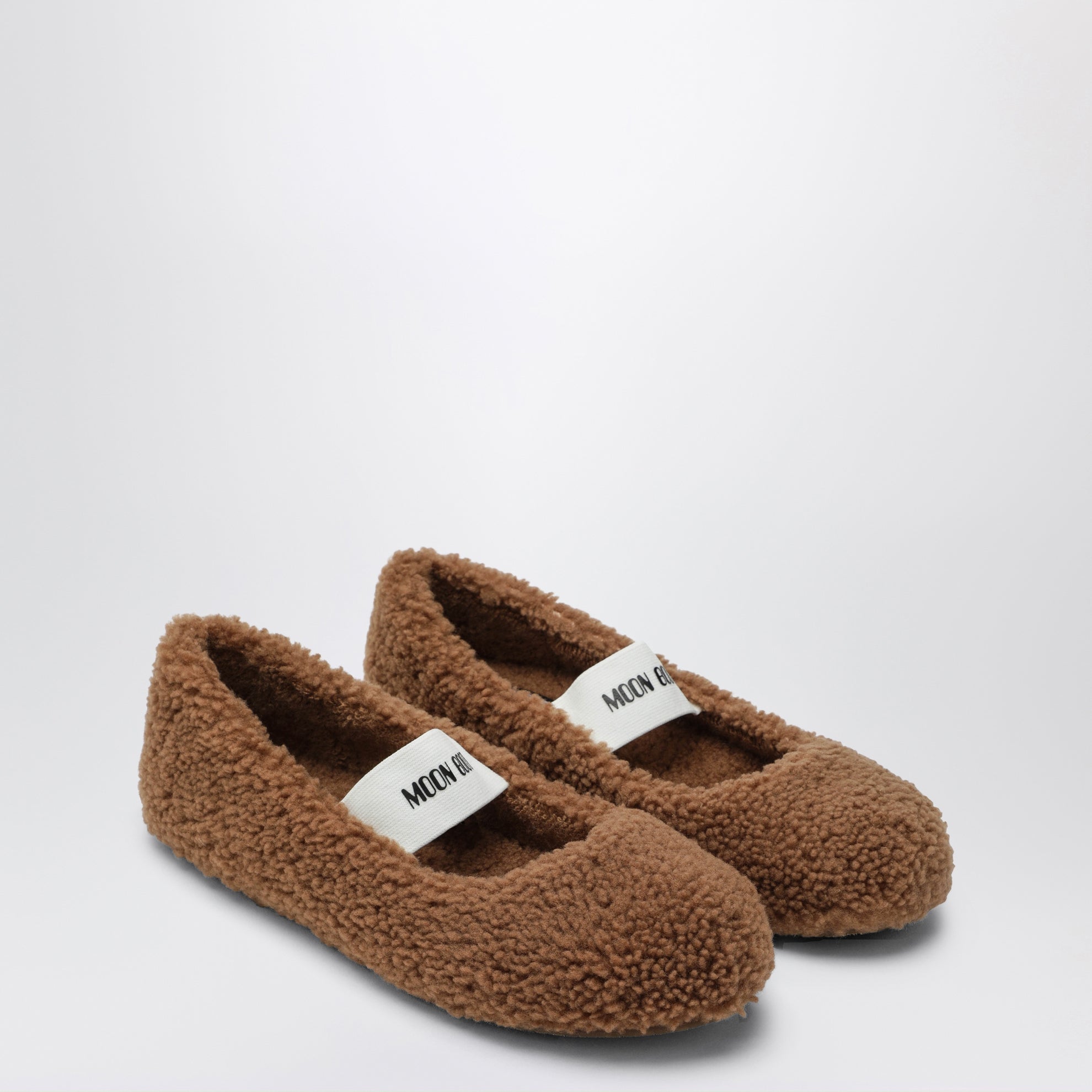 Cognac shearling ballerina
