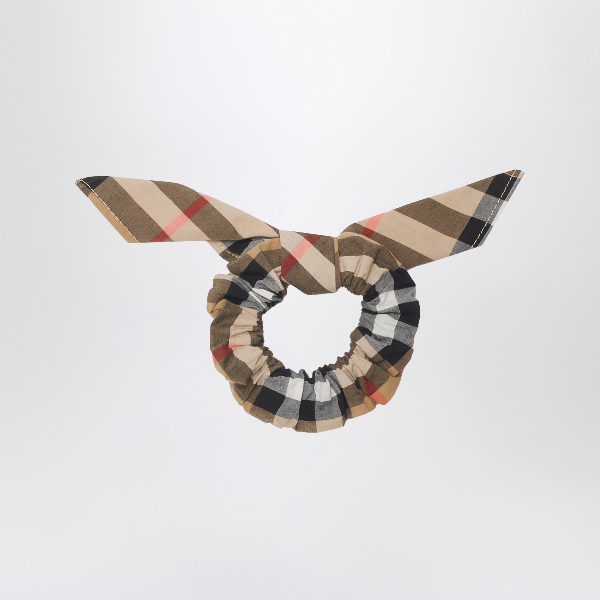 Beige Check Pattern Cotton Scrunchies