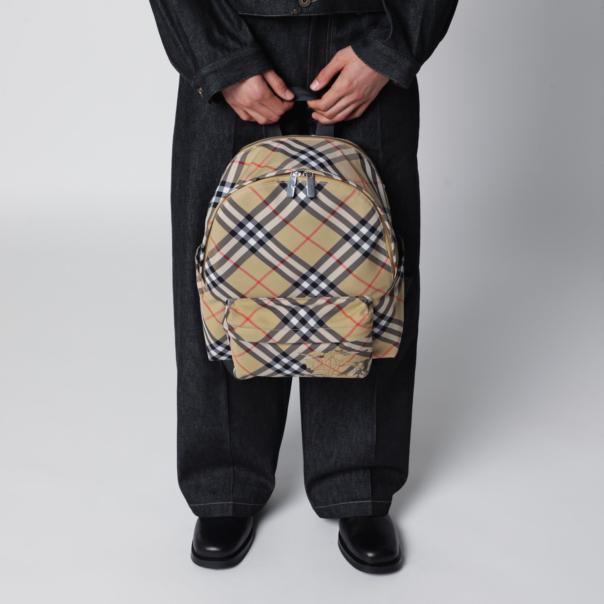 Small beige Check pattern backpack