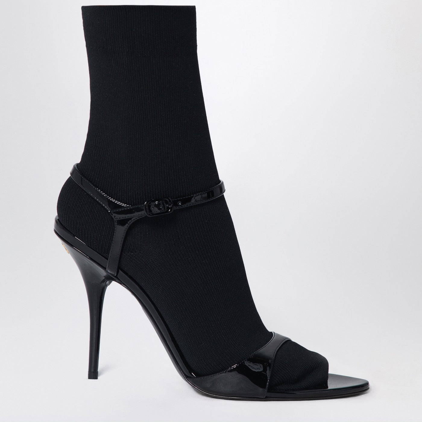 Avenue Sock black sandal in patent leather and mesh