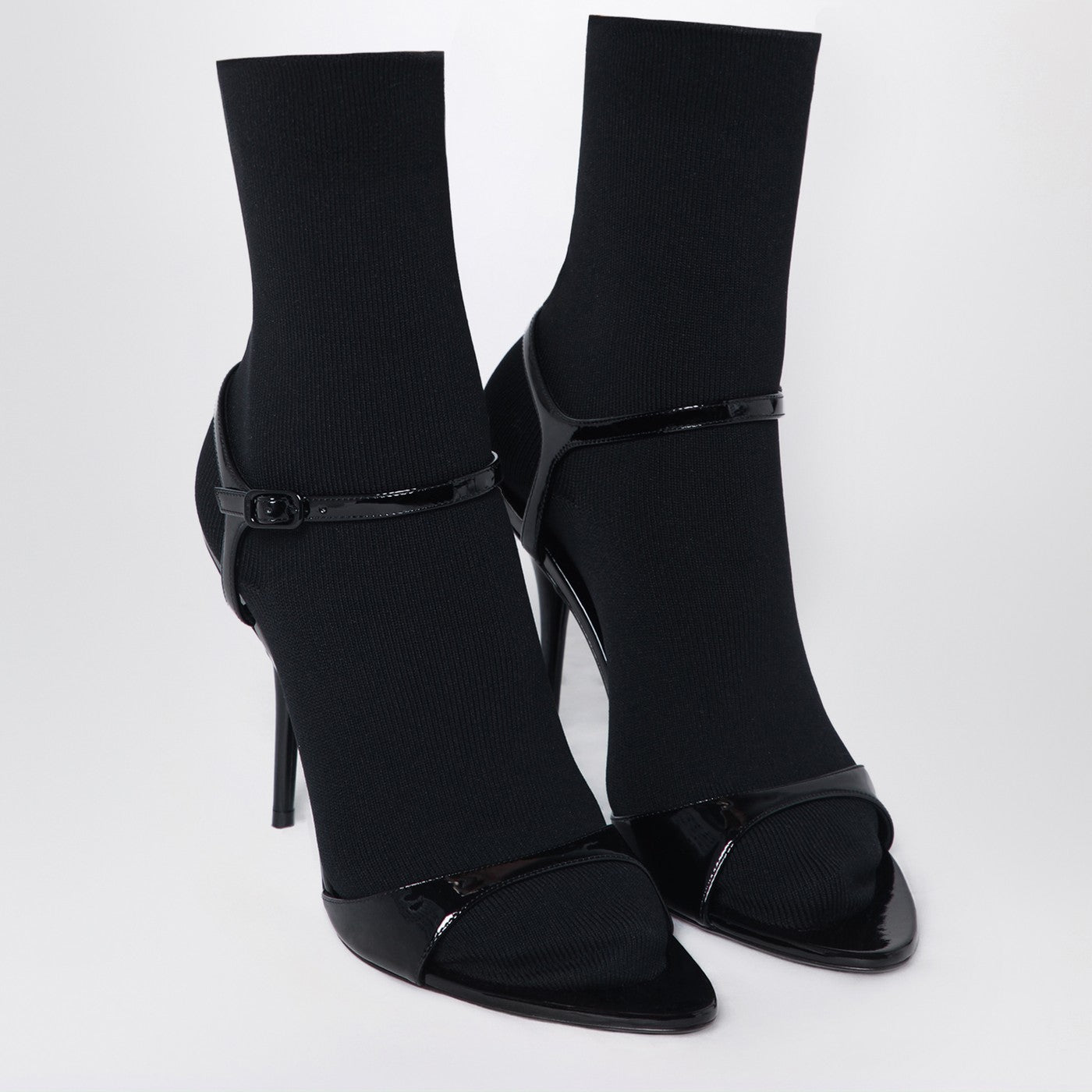Avenue Sock black sandal in patent leather and mesh