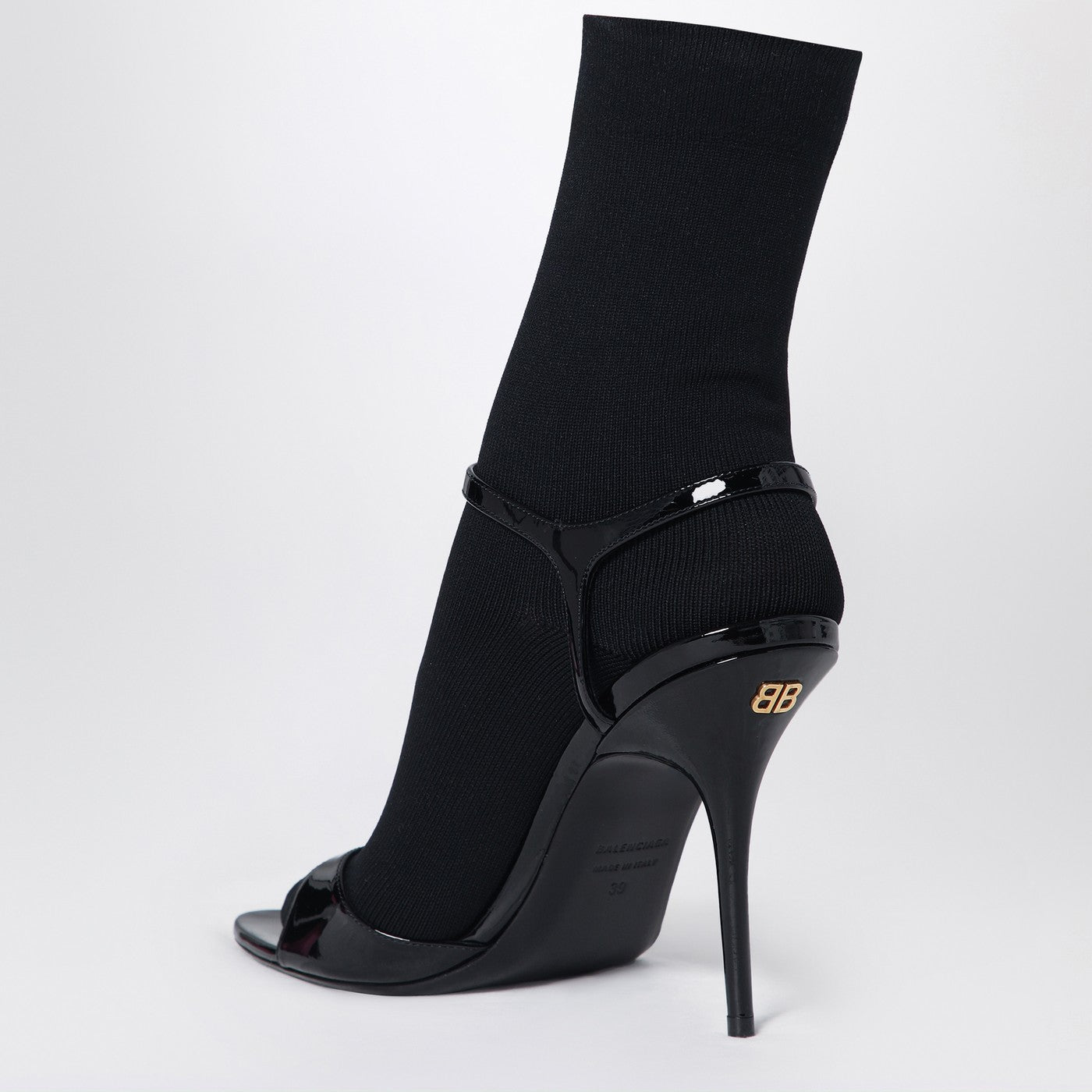 Avenue Sock black sandal in patent leather and mesh