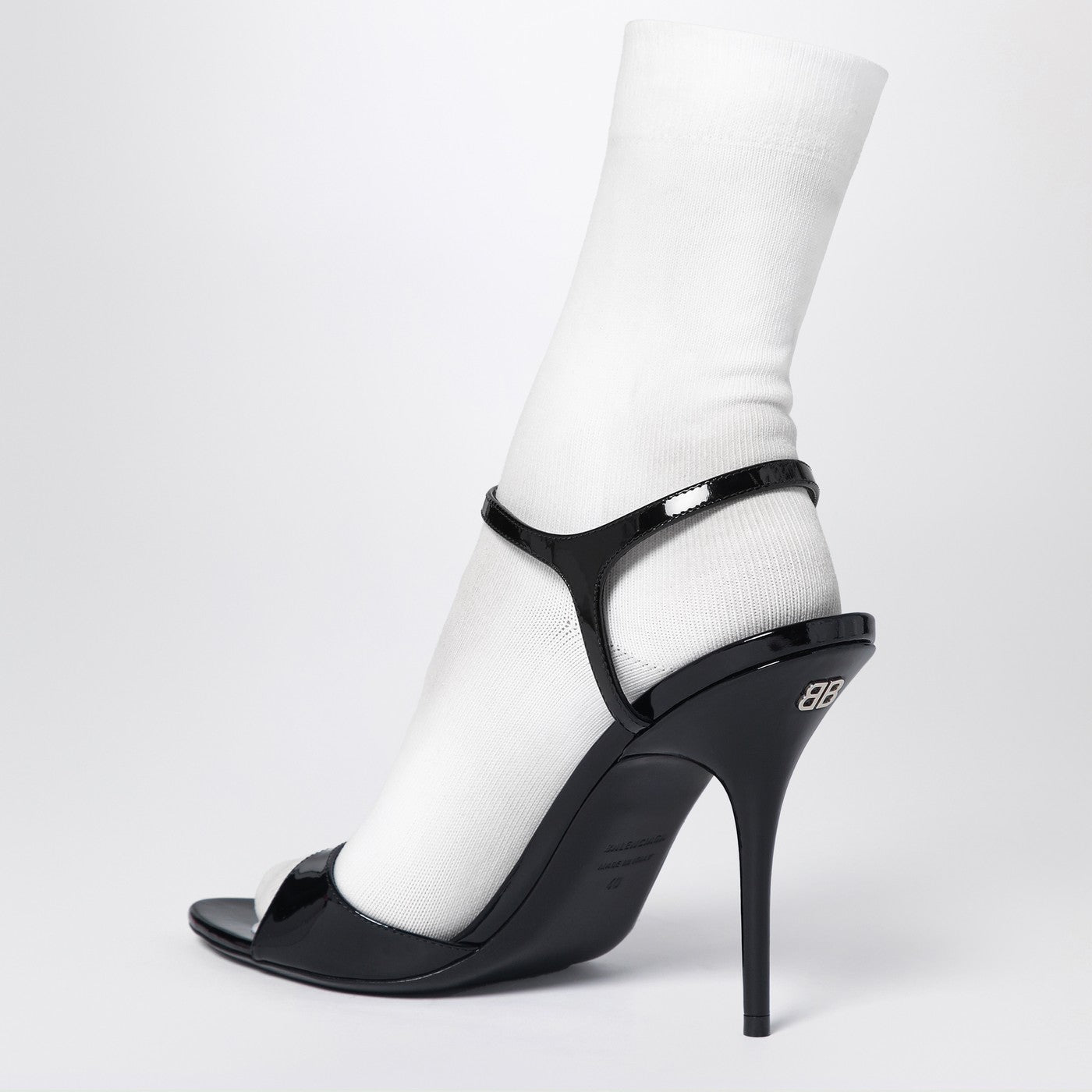 Avenue Sock black sandal in patent leather and mesh