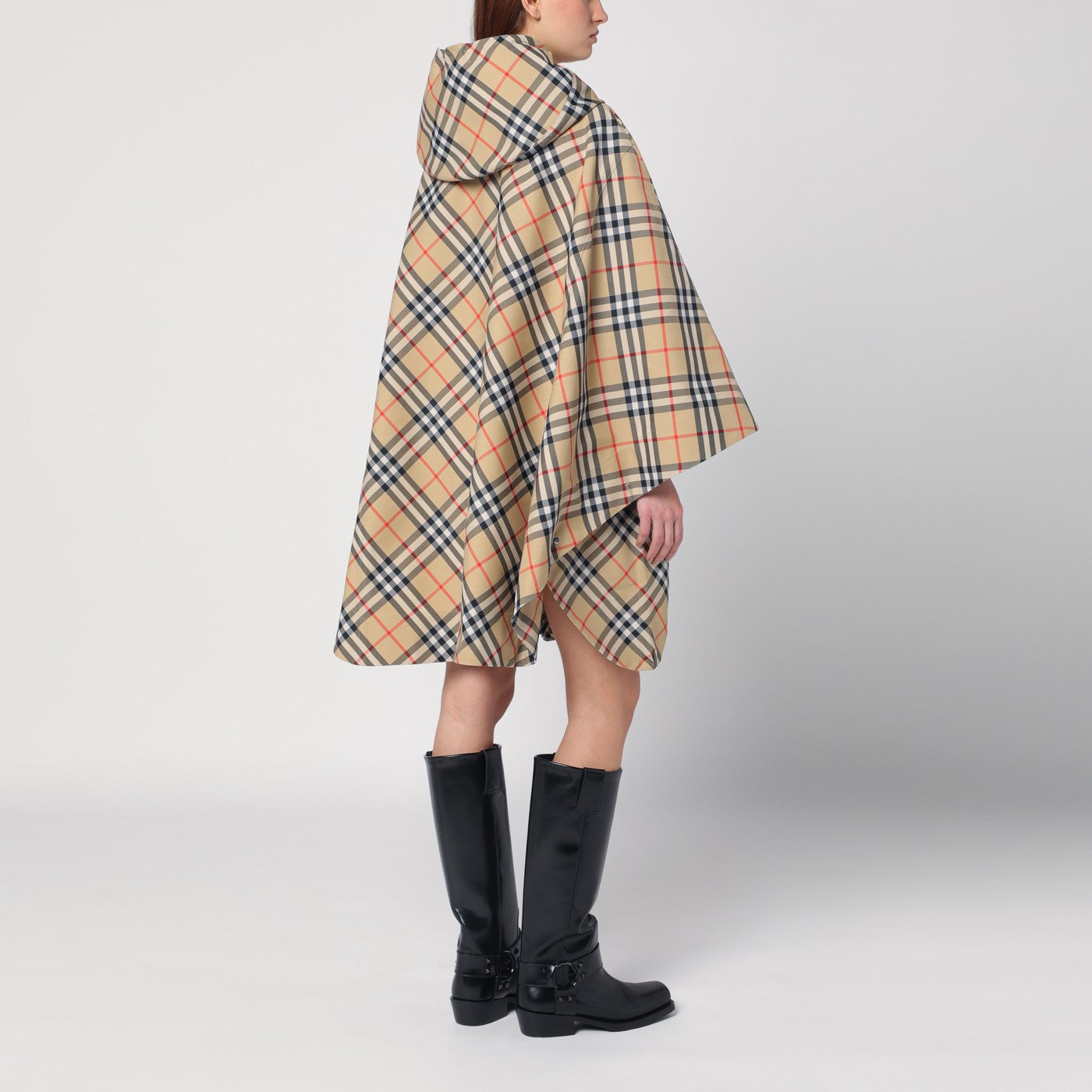 Poncho con cappuccio motivo Check