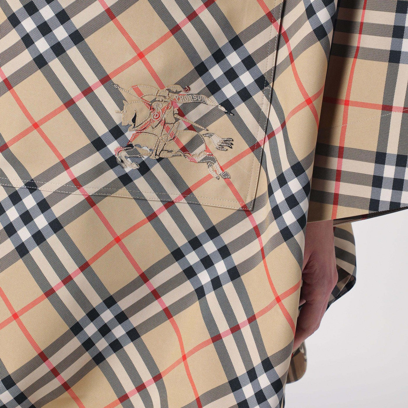 Poncho con cappuccio motivo Check