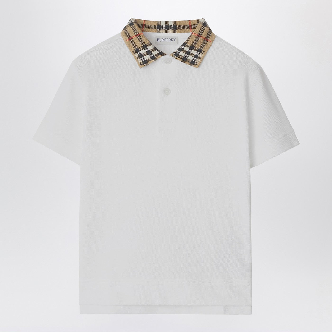 Polo bianca con colletto motivo Check