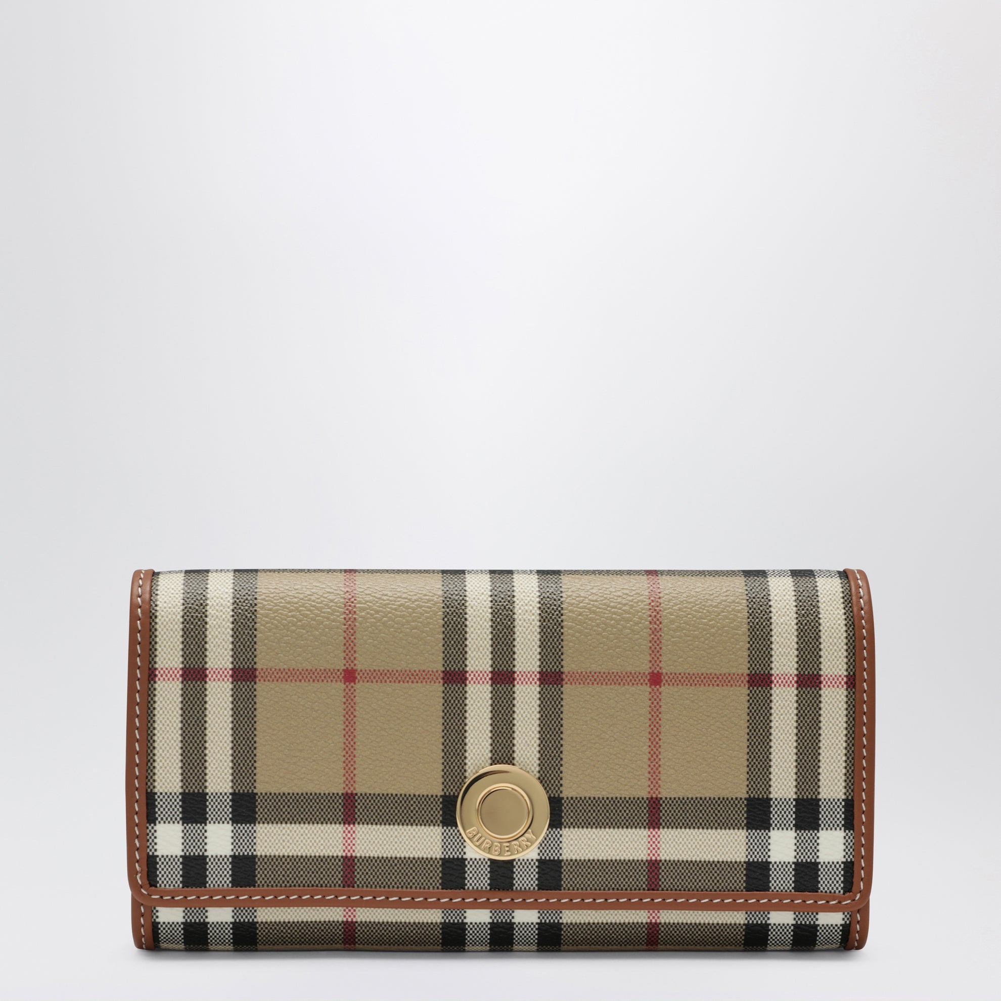 Portefeuille continental Check en coton enduit beige