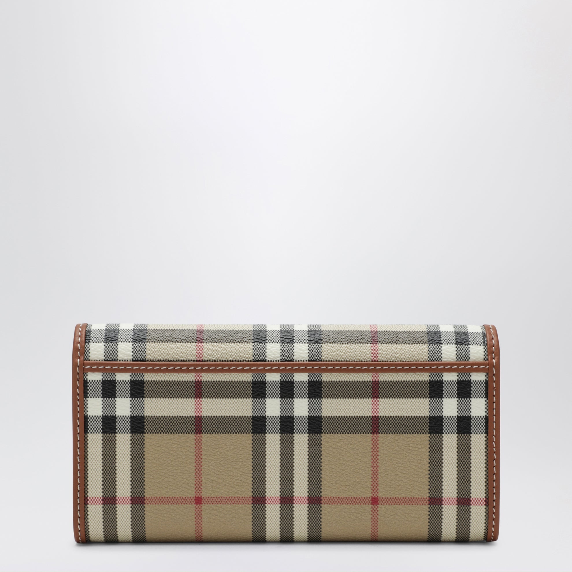 Portefeuille continental Check en coton enduit beige