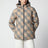 Hooded check nylon puffer jacket in sand