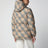 Hooded check nylon puffer jacket in sand