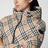Hooded check nylon puffer jacket in sand