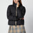 Black Zip-Up Down Jacket with Check Detail