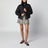 Black Zip-Up Down Jacket with Check Detail