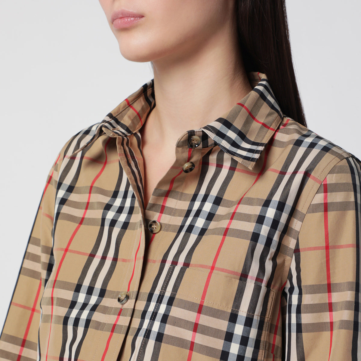 Camicia Check beige in cotone stretch