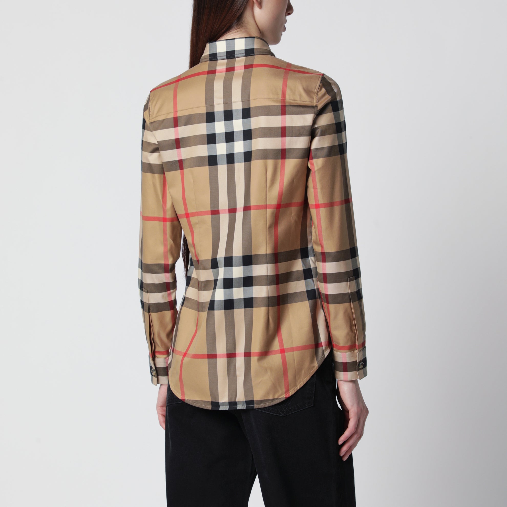Slim-Fit-Hemd aus Baumwolltwill im Check in Beige