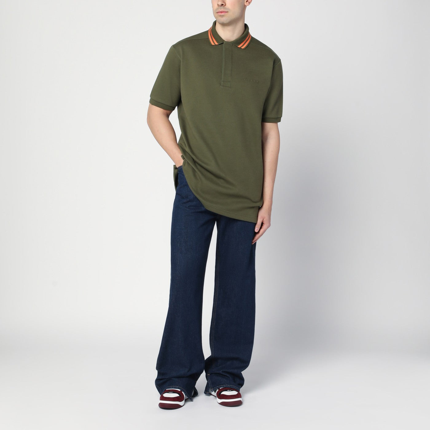 Polo verde muschio in misto cotone