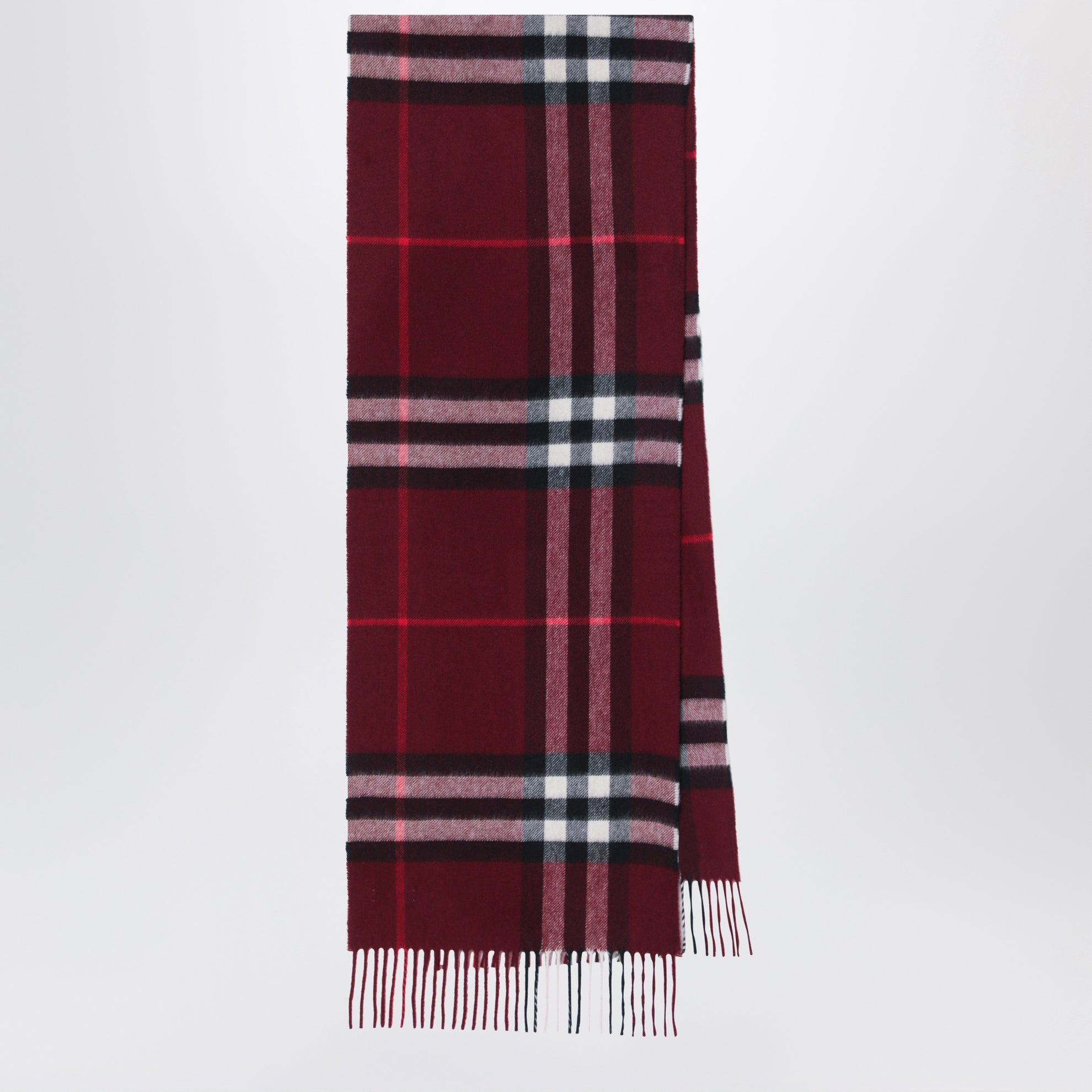Sciarpa bordeaux in cashmere con motivo Check 