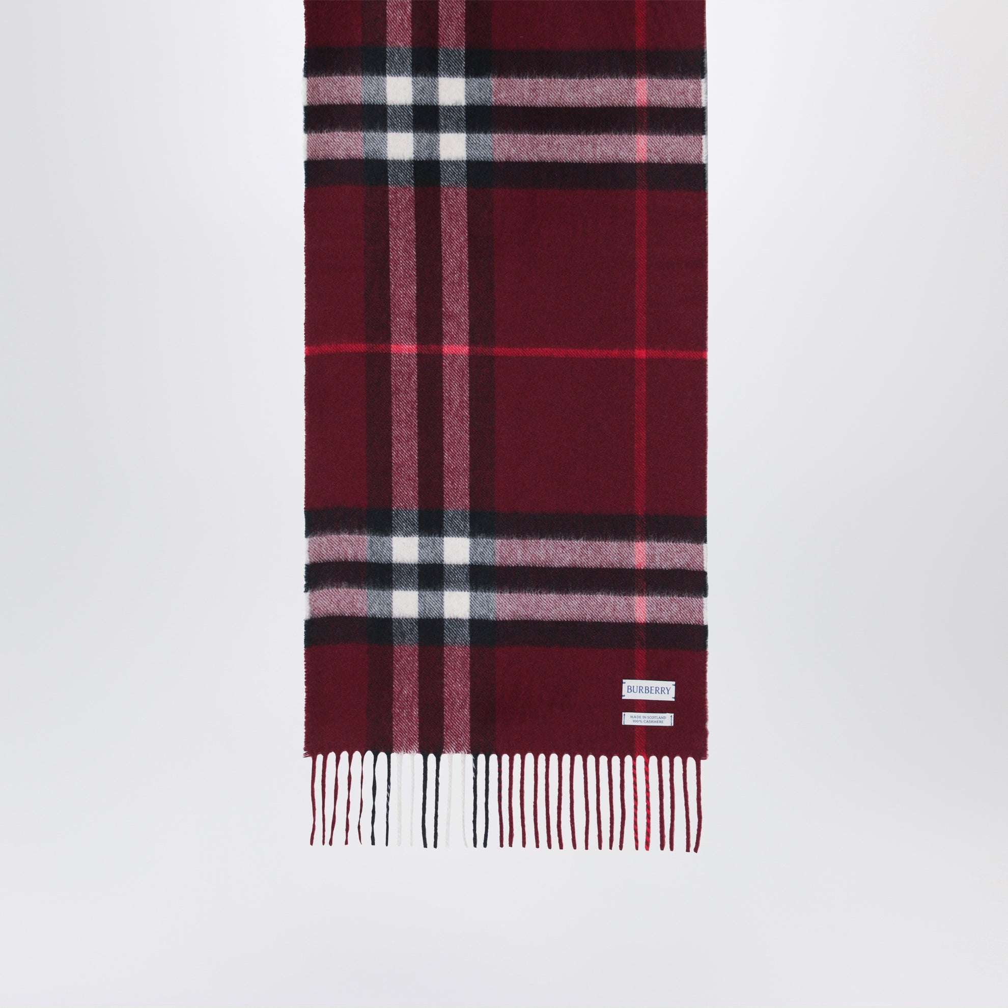 Sciarpa bordeaux in cashmere con motivo Check 