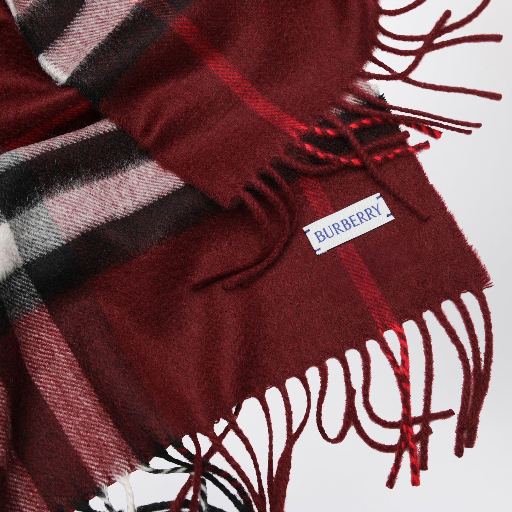 Sciarpa bordeaux in cashmere con motivo Check 