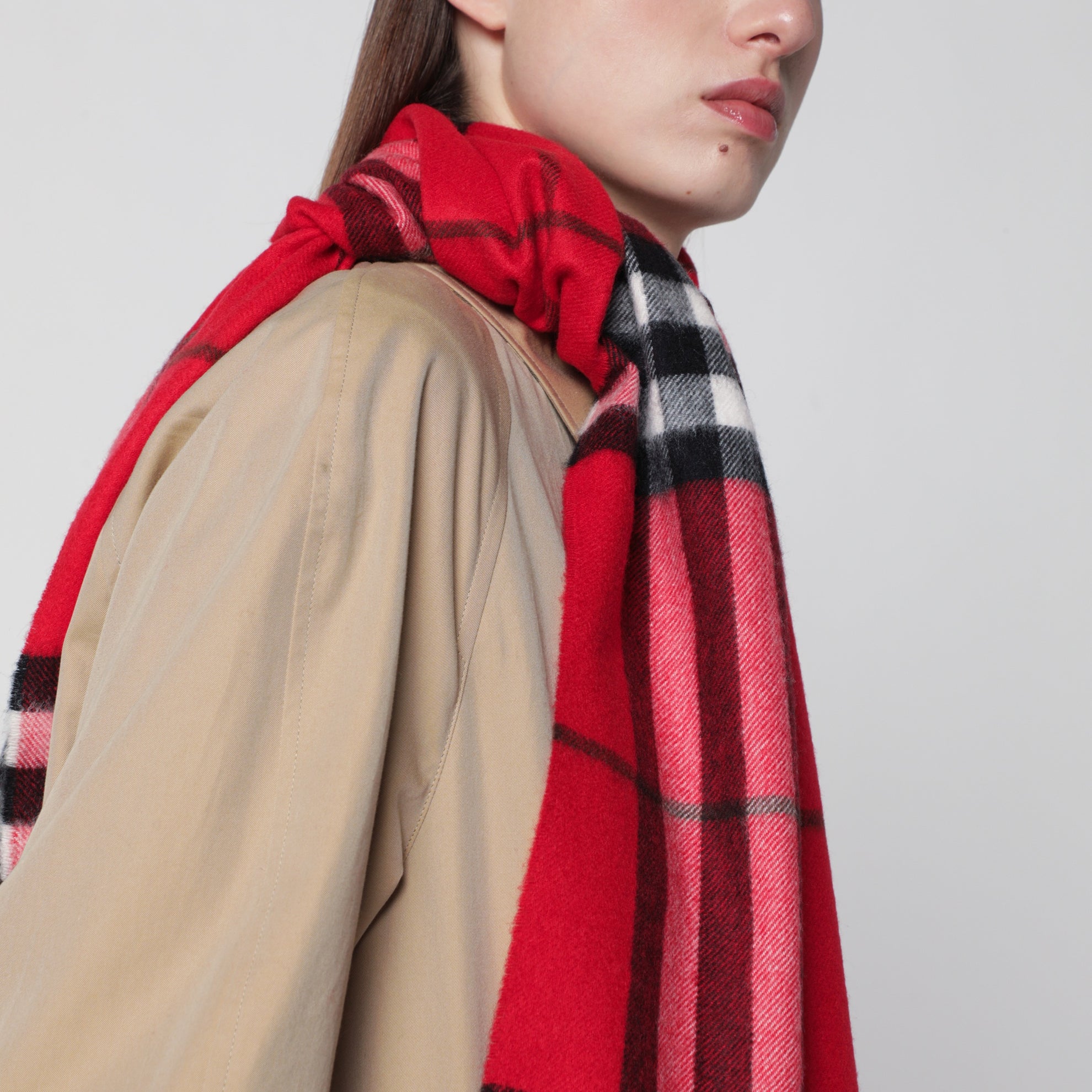 Sciarpa Check in cashmere rosso Post Red