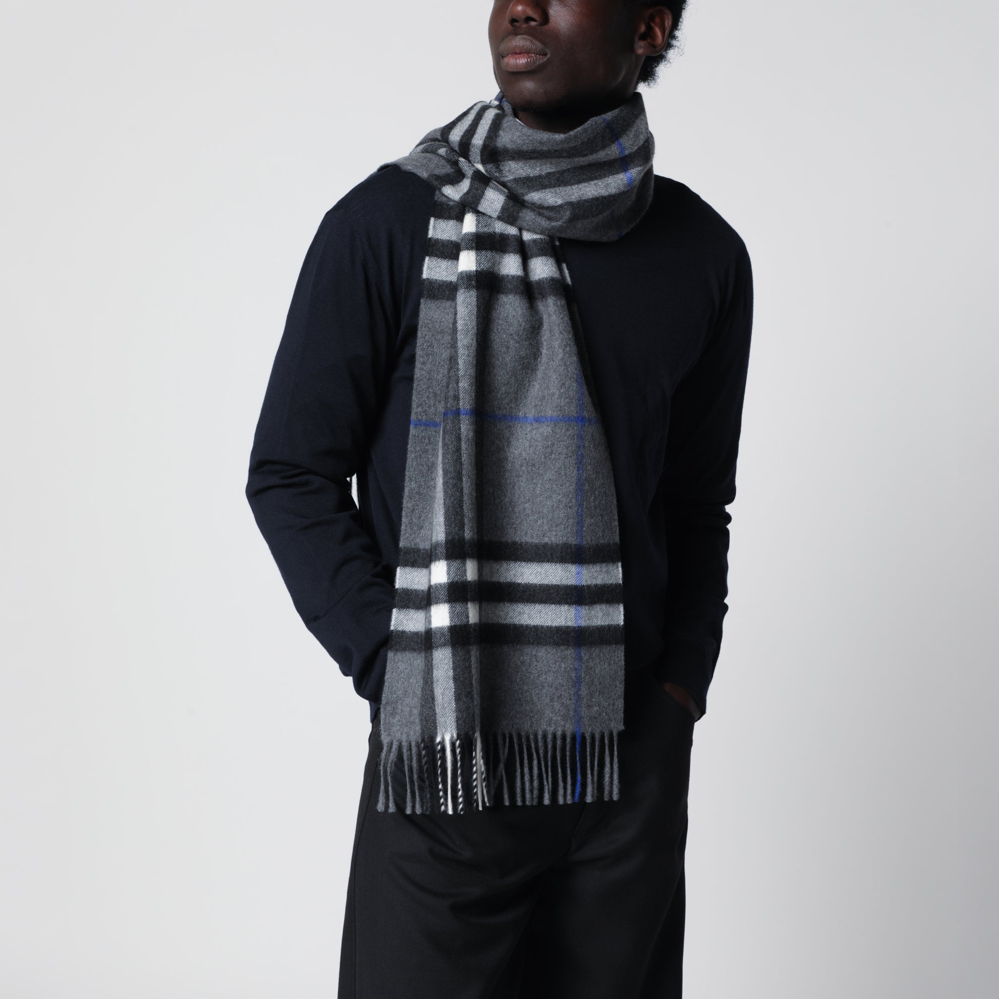 Sciarpa Check in cashmere grigia