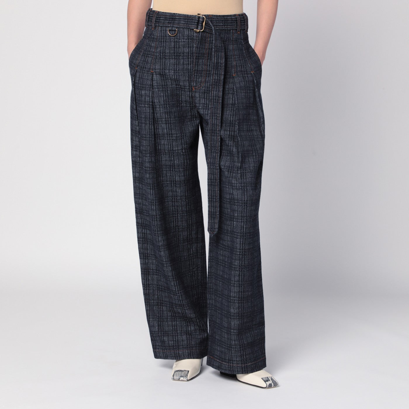 Jean indigo en denim motif Check