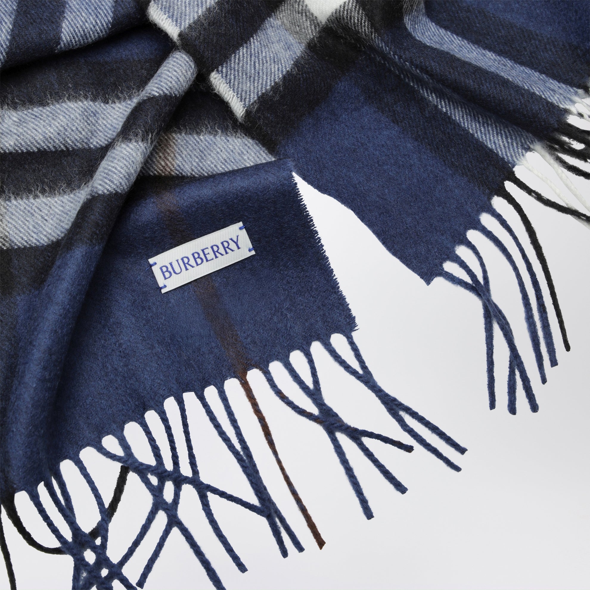 Écharpe bleue en cachemire à motif Check