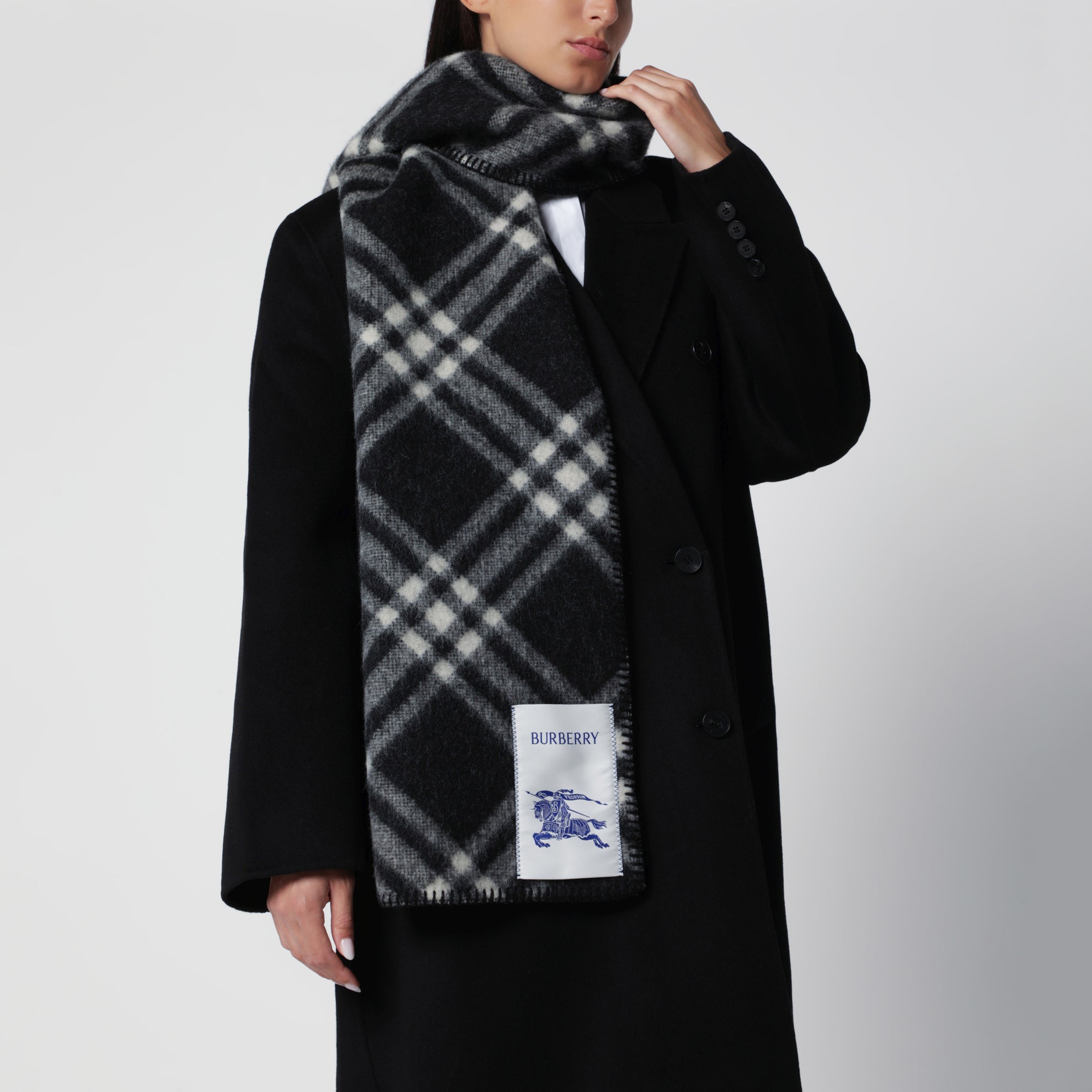 Black Check Wool Scarf