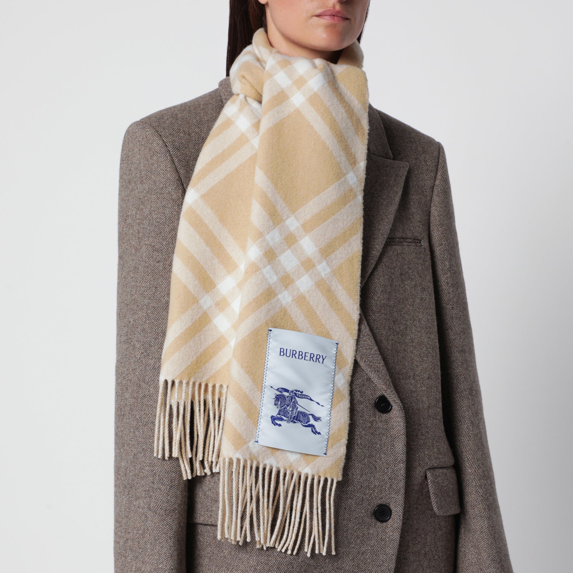 Sand Check cashmere scarf