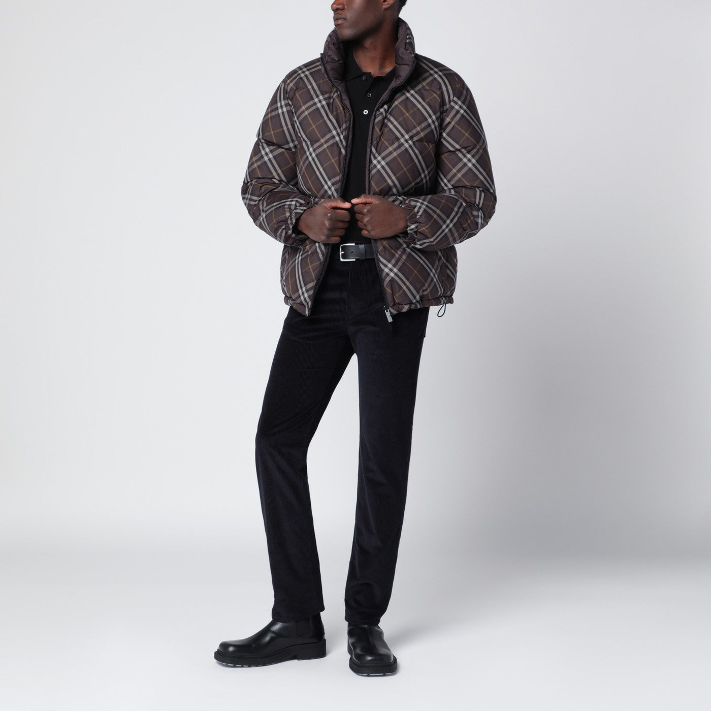 Doudoune réversible marron à motif Check