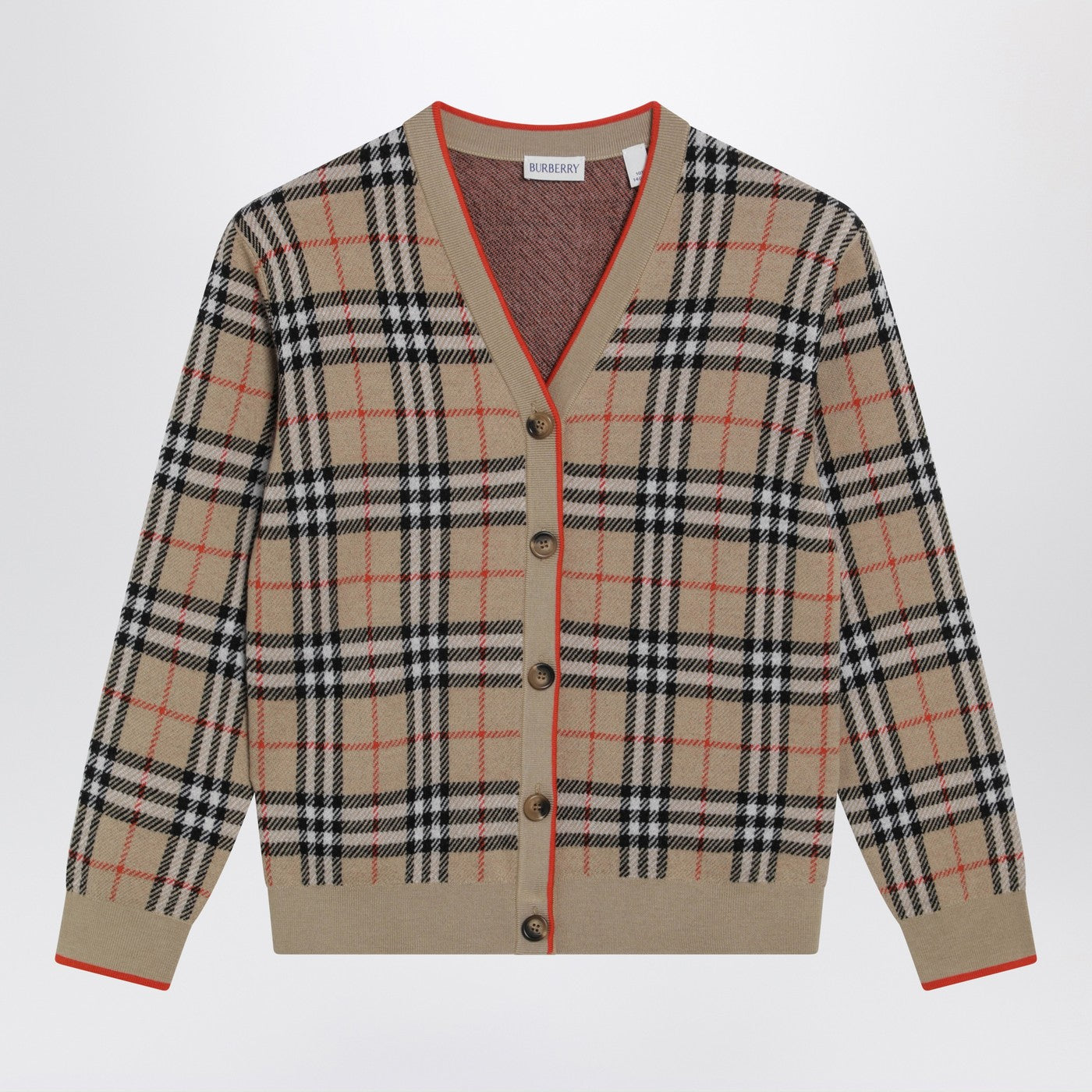 Beige wool cardigan with Check motif
