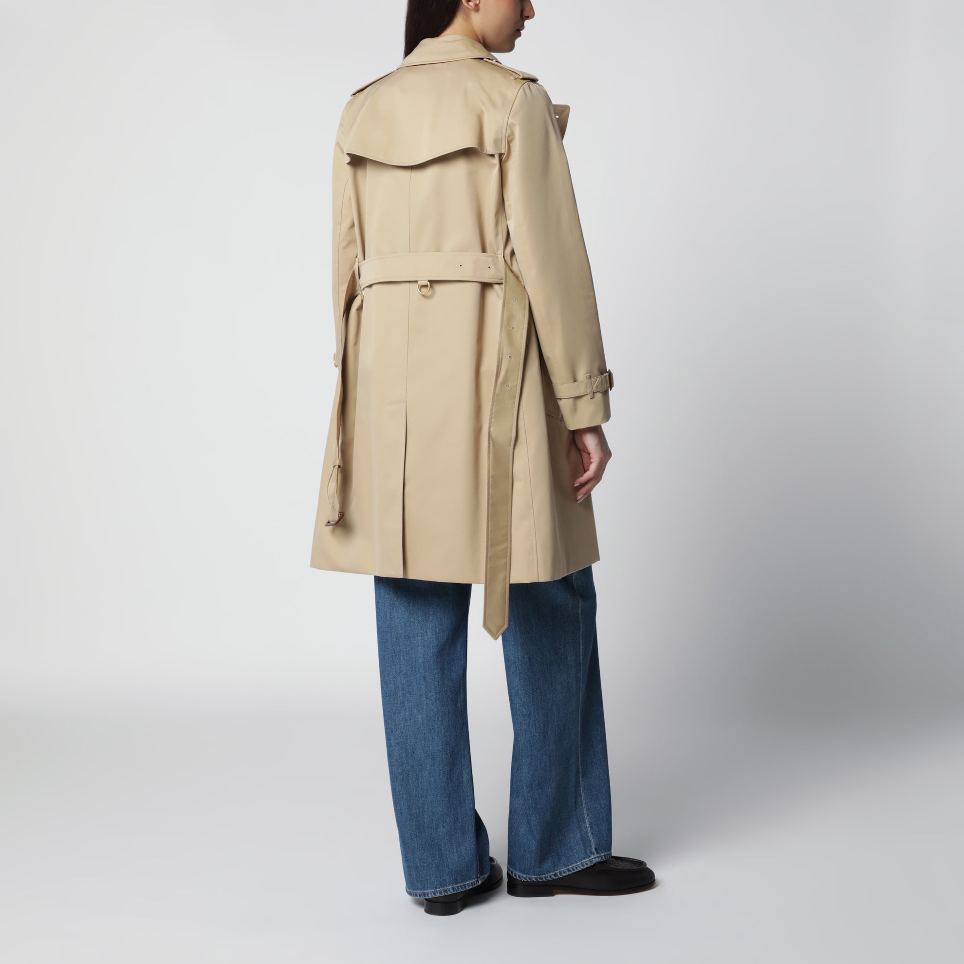 Beiger zweireihiger Kensington Trenchcoat aus Baumwolle