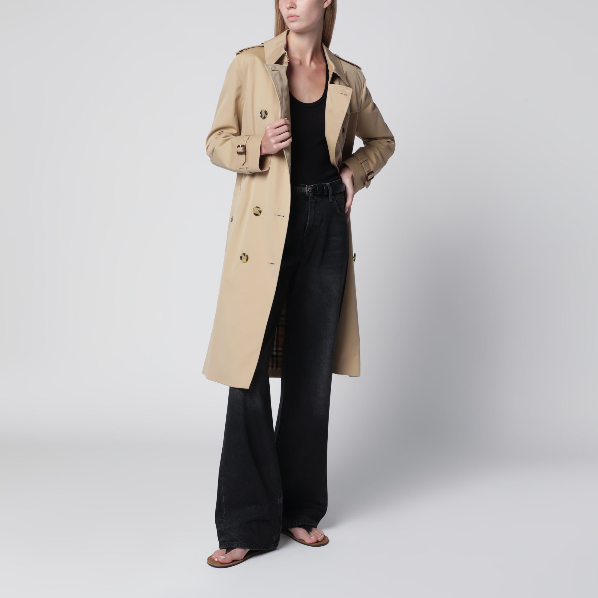 Trench Kensington Heritage lungo in gabardine di cotone miele